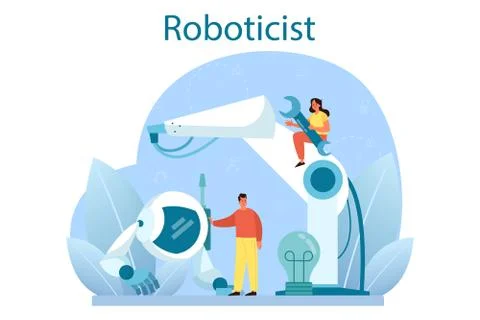 Roboticist concept set. Robotic engineering and constructing Ilustración de archivo
