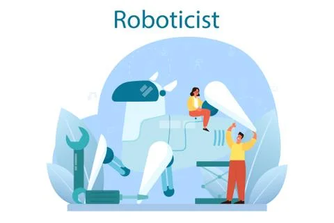 Roboticist concept set. Robotic engineering and constructing Ilustración de archivo