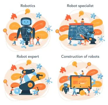 Roboticist concept set. Robotic engineering and constructing. Stock Illustration