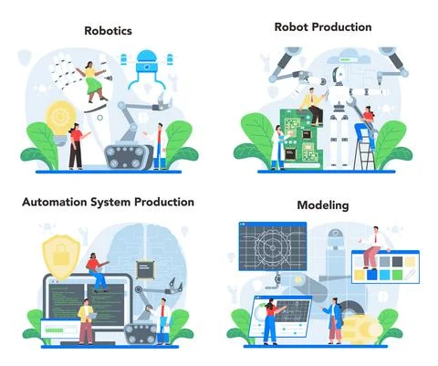 Roboticist concept set. Robotic engineering and constructing. Idea of artificial Stock Illustration