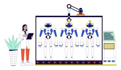 Robotics 2D linear illustration concept Stock Illustration