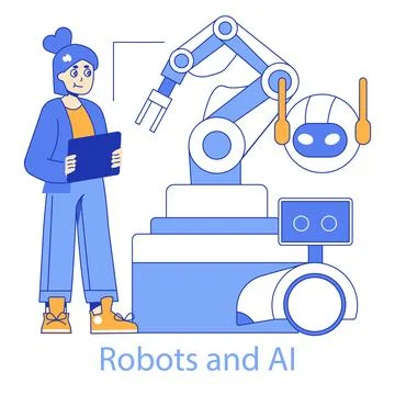 Robotics and AI concept. Future of automation and AI in vector art. Stock Illustration