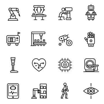 Robotics Artificial Intelligence And Advanced Technology Line Icons Set Illustration