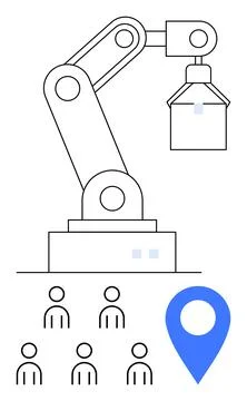 Robotics, Automation, Workforce, and Location Marker Concept for Manufactur.. Stock Illustration