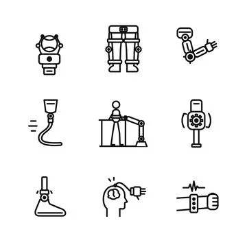 Robotics Bionic And Human Enhancement Technology Icon Set Illustrazione stock