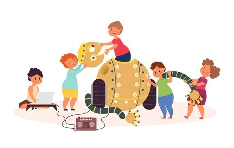 Robotics. Children coding robot, child technology school education. Modern Stock Illustration