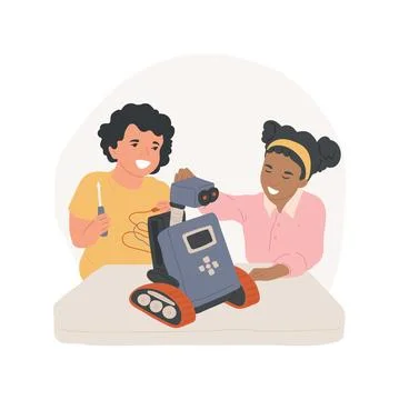 Robotics class isolated cartoon vector illustration. Stock Illustration