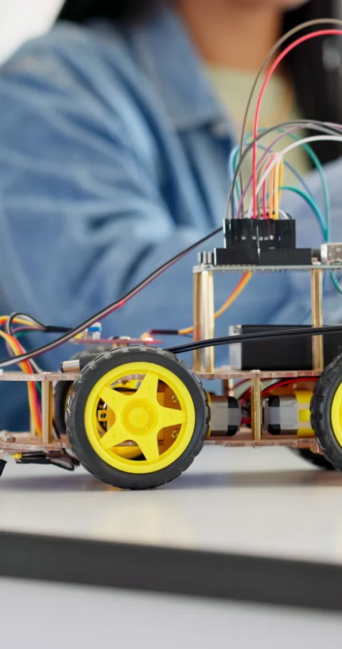 Robotics, classroom and student in school for learning, discussion or future Stock Footage 334040131