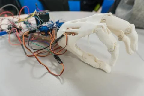 Robotics. Close-up of a robot arm made of nanomaterial. Stock Photos