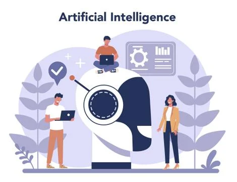 Robotics concept. Robot engineering and programming. Idea of artificial Stock Illustration