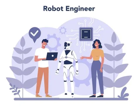 Robotics concept. Robot engineering and programming. Idea of artificial Stock Illustration