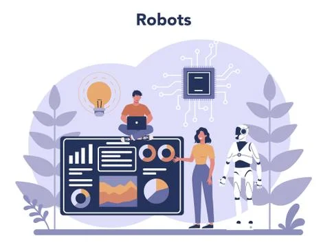 Robotics concept. Robot engineering and programming. Idea of artificial Stock Illustration