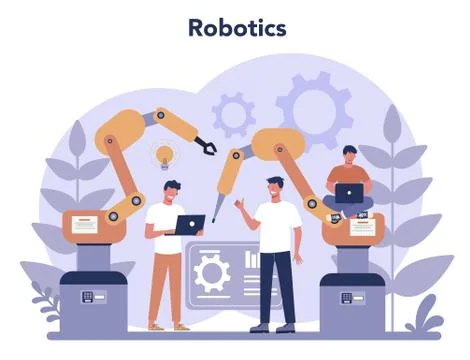 Robotics concept. Robot engineering and programming. Idea of artificial Stock Illustration
