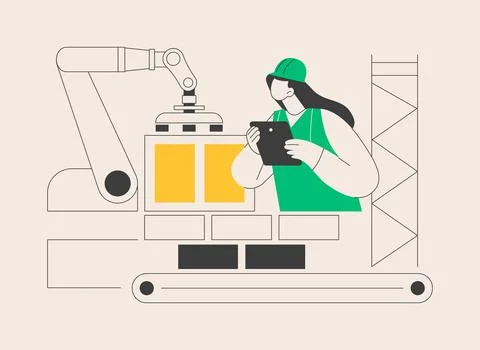 Robotics construction abstract concept vector illustration. Ilustración de archivo