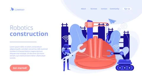 Robotics construction concept landing page. Stock Illustration