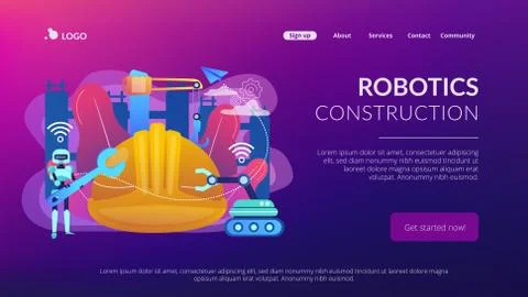 Robotics construction concept landing page. Stock Illustration