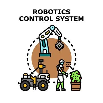 Robotics control system managing automation and smart technology Illustrazione stock