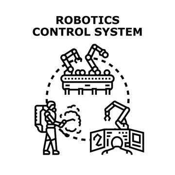 Robotics control system managing industrial automation processes Stock Illustration