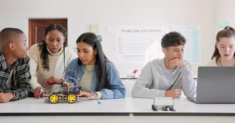 Robotics, education and student group at school learning future coding Stock Footage 249244446