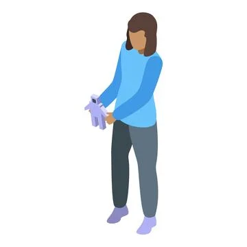 Robotics engineer holding a small robot in isometric view Stock Illustration