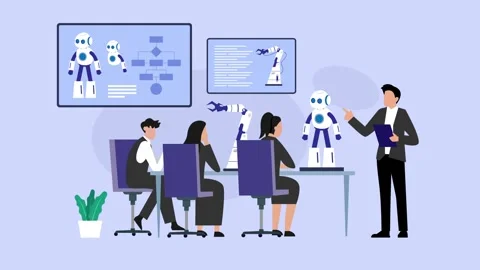 Robotics Engineering Presentation with Team Analyzing Robot Prototypes and .. Stock Footage 337954765