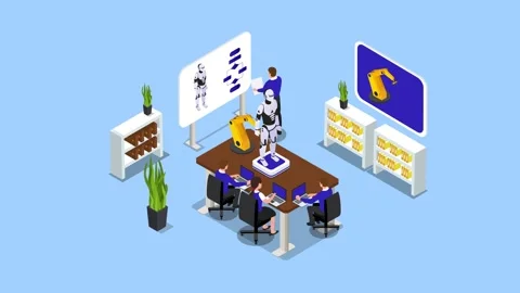 Robotics Engineering Team Designing Humanoid Robot and Industrial Arm 3d an.. Stock Footage 337943145