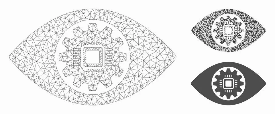 Robotics Eye Lens Vector Mesh Carcass Model and Triangle Mosaic Icon Illustrazione stock