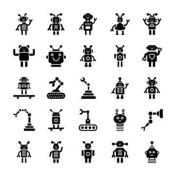 Robotics Glyph Vector Icons Stock Illustration