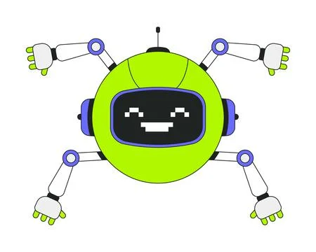 Robotics helper with pixelated smile 2D onboarding ui illustration Stock Illustration