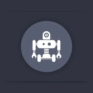 Robotics icon, mechanical engineering, artificial intelligence, robot round f 스톡 일러스트