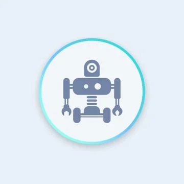 Robotics icon, robot, mechanical engineering, artificial intelligence round i Stock Illustration