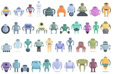 Robotics icons set cartoon vector. Smart tech Illustrazione stock