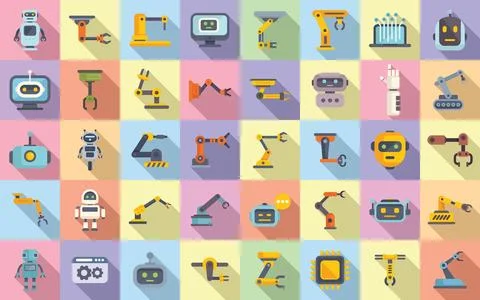 Robotics icons set flat vector. Smart tech Illustrazione stock