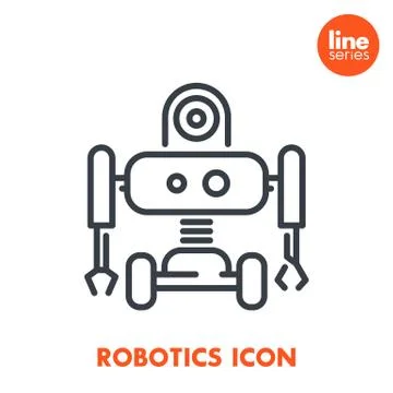 Robotics line icon on white, robot, mechanical engineering, vector illustrati Stock Illustration