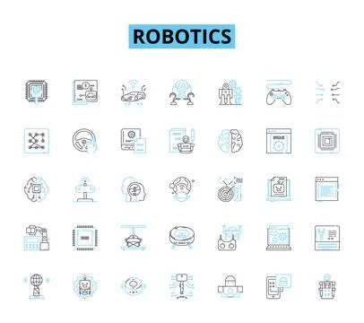 Robotics linear icons set. Automation, AI, Mechanics, Programming, Sensors Stockillustratie