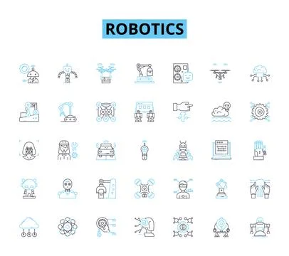 Robotics linear icons set. Automation, AI, Mechanics, Programming, Sensors Stockillustratie