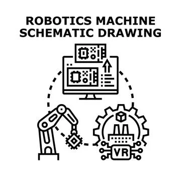 Robotics machine engineering schematic drawing concept Stock Illustration
