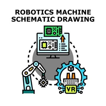 Robotics machine engineering schematic drawing concept 库存插图