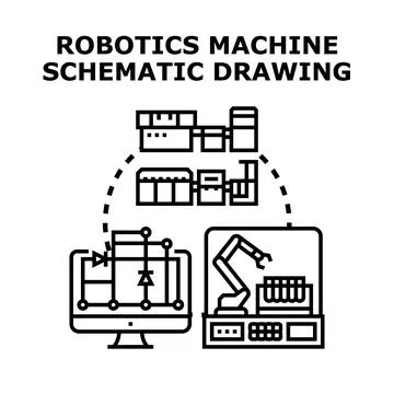 Robotics machine schematic drawing concept illustration Illustrazione stock