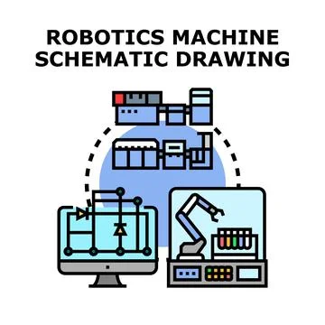 Robotics machine schematic drawing concept illustration Stock Illustration