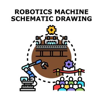 Robotics machine schematic drawing concept vector Ilustração Stock