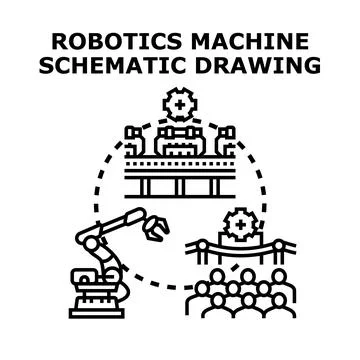 Robotics machine schematic drawing concept vector Stock Illustration