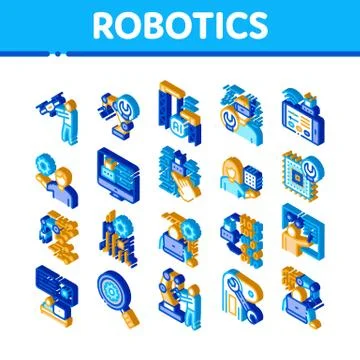 Robotics Master Isometric Icons Set Vector 스톡 일러스트