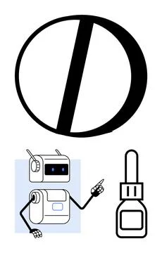 Robotics meets prohibition A robot gestures towards a conflicting sign and .. Stock Illustration