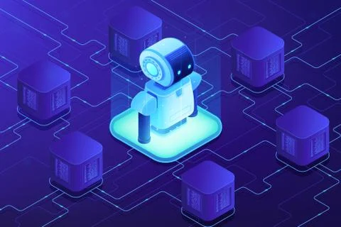 Robotics networking concept vector isometric illustration. Stock Illustration