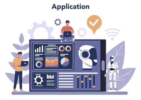Robotics online service or platform. Robot engineering Stock Illustration