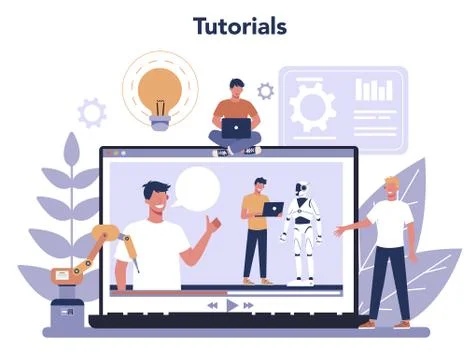 Robotics online service or platform. Robot engineering Stock Illustration