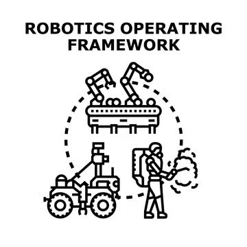 Robotics operating framework managing automated production and smart systems Illustrazione stock