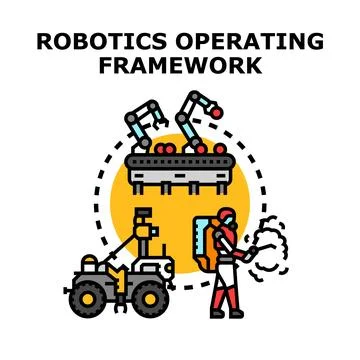 Robotics operating framework managing automated production and smart systems Stock Illustration