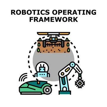 Robotics operating framework managing various automated systems Stock Illustration